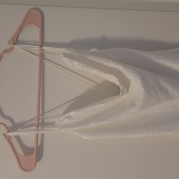 Sequin White Bodycon Cowl Neck Mini Dress With Criss Cross Back Size Medium - Picture 3 of 7